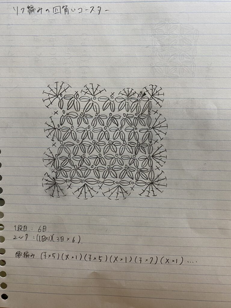 リフ編みコースターの編み図